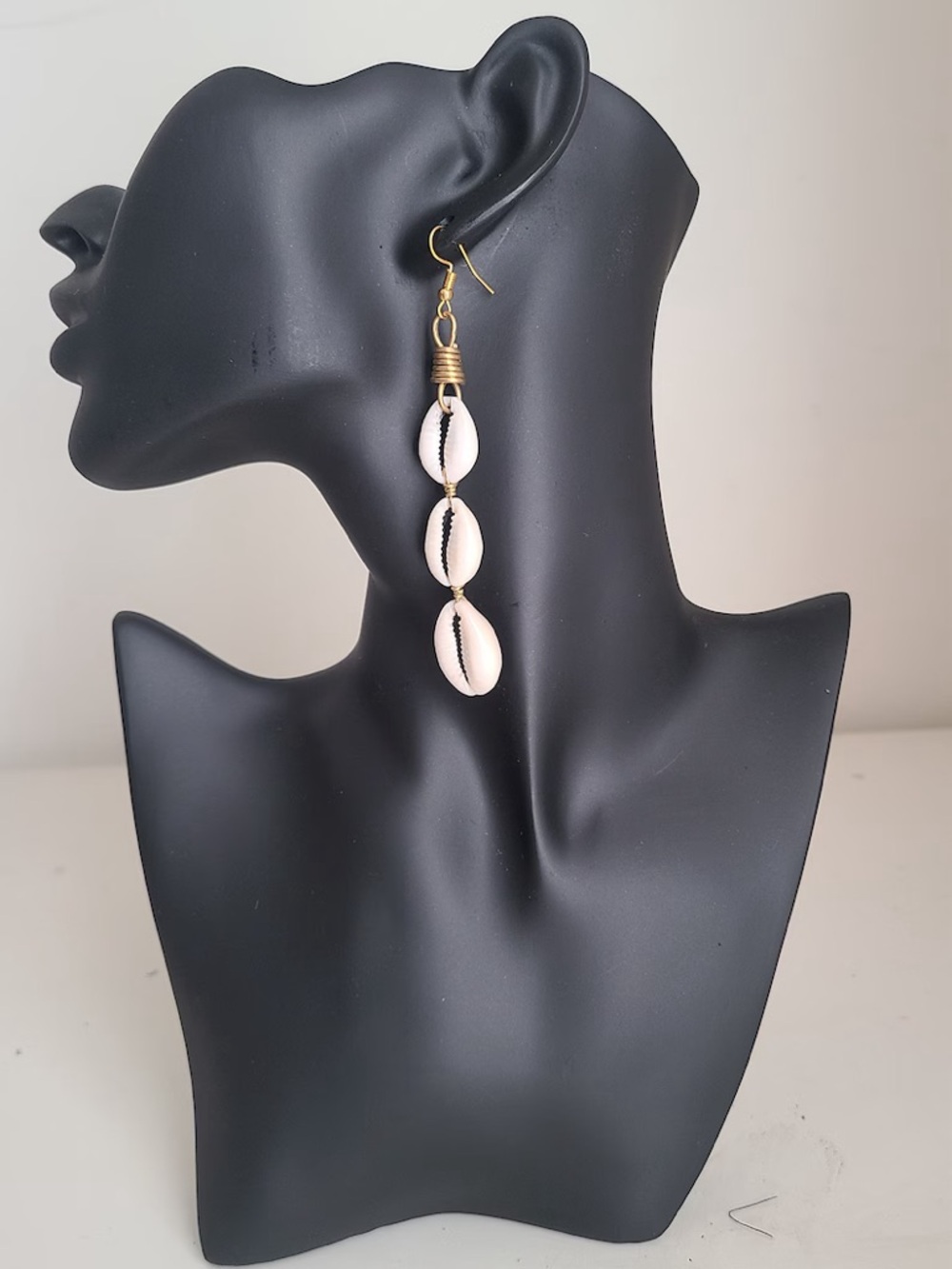 3 pair of Handcrafted African cowie Shell Drop Earrings with Gold Accents